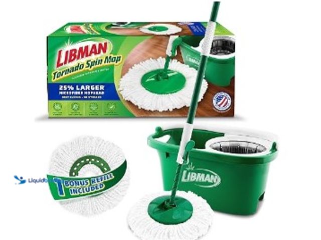 Lot 49-3631154 - Libman Tornado Spin Mop System and 1 Refill, Mop and Bucket with Wringer Set for Hardwood Floor Clea...