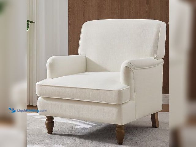 Lot 49-5462065 - ModernLuxe Vintage Upholstered Linen Fabric Armchair with Antique Solid Wood Legs Accent Chair Singl...