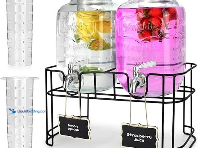 Lot 49-5448194 - 1 Gallon Glass Drink Dispensers For Parties 2PACK.Beverage Dispenser,Glass Drink Dispenser With Stan...