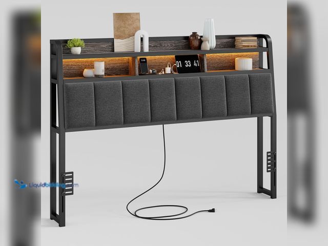 Lot 49-5541419 - ONBRILL Ergonomic Headboard for King Size Bed with 2-Tier Storage, Upholstered Headboards with Outle...