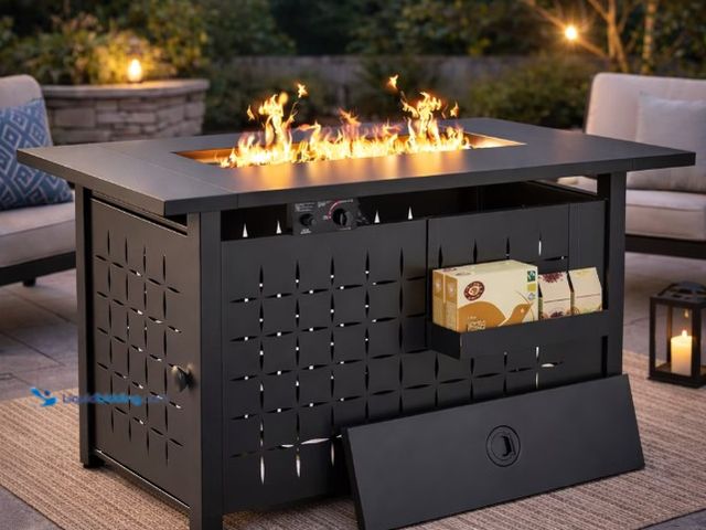 Lot 49-5547966 - Enyopro 43" Propane Fire Pit Table, 60,000 BTU 2-in-1 Auto-Ignition Rectangular Fire Pit with Hidden...