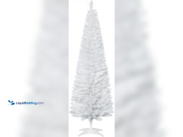 Lot 49-5447638 - HOMCOM 6' Artificial Pencil Christmas Tree, Slim Xmas Tree with 390 Realistic Branch Tips and Plasti...