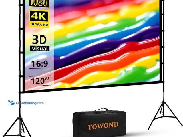 Lot 49-5435384 - Projector Screen and Stand, Towond 120 inch Portable Projector Screen Indoor Outdoor Movie Screen 16...