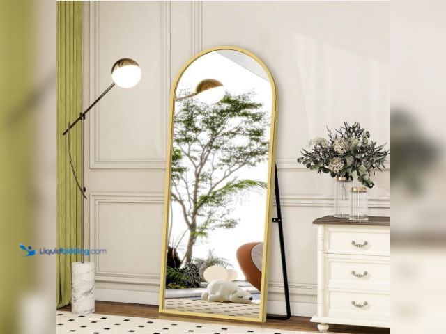 Lot 49-1558965 - GlasFlength Full Length Mirror with Stand - 57"" x 20"" Arched Full Body Mirror with Aluminum Alloy ...