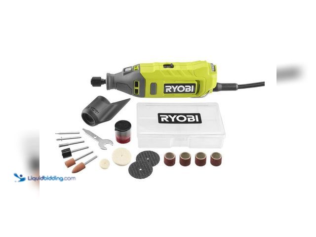 Lot 49-2004205 - RYOBI 1.2 Amp Corded Rotary Tool, Model # RRT100, slightly used, has attachments, powers on.   Ref#S...