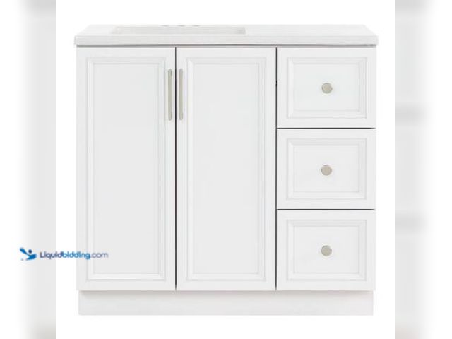 Lot 49-5541639 - Glacier Bay Bannon 37 in. Single Sink White Freestanding Bath Vanity with Granite-Look Colorpoint Wh...