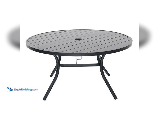 Lot 49-3531023 - Anmutig
58 in. Black Round Metal Outdoor Dining Table (scuffs and scratches) (hardware included) Un...