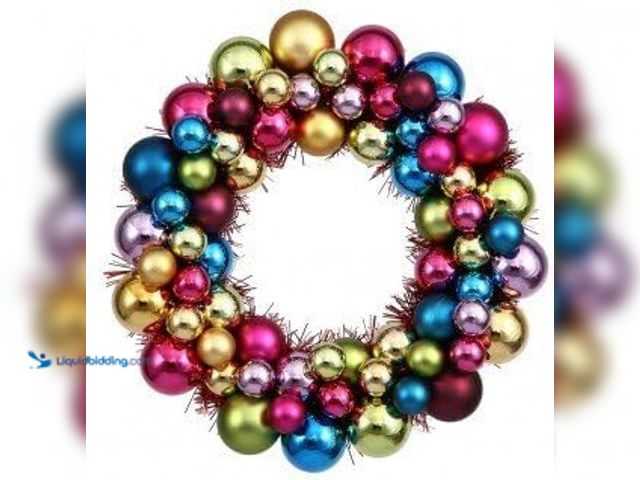 Lot 49-1546972 - 22 in. Multi Colored Ball Holiday Wreath with Garland, Unused.  Ref#HOL1113