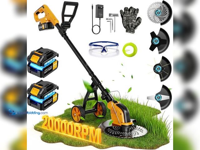 Lot 49-5553110 - Jmmyvanee 21V 800W Brushless Weed Wacker, 12 Inch Cordless Weed Eater with Wheels, 6000mAh Battery &...