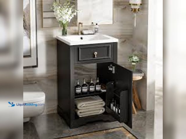 Lot 49-5581967 - ModernLuxe Assembly Required 20Inch Bathroom Vanity with Ceramic Sink Soft Close Door Adjustable She...