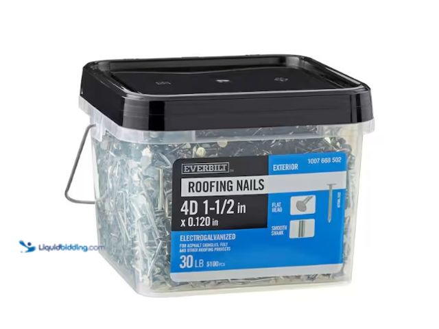 Lot 49-1566607 - Everbilt 1-1/2 in. x 4D Electro-Galvanized Non-Collated Roofing Nails 30 lbs. (5100-Count), Model # ...