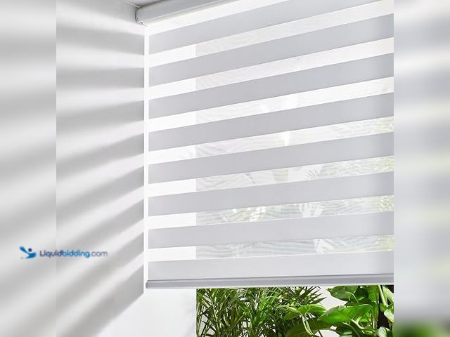 Lot 49-1632129 - 65"x72" Persilux Cordless Zebra Blinds for Windows Shades (65" W x 72" H, White) Dual Layer Fabric L...