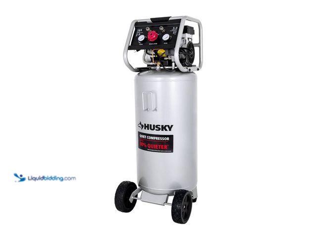 Lot 49-3564756 - Husky 27 Gal.165 PSI Vertical Electric Oil-Free Quiet Auto/Workshop Air Compressor with Dual Gauges ...