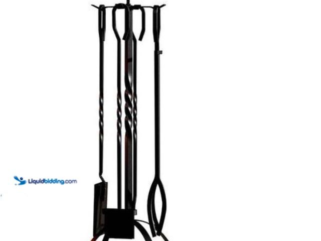 Lot 49-3481663 - FLAMELY 5pc Fireplace Cast Iron Tool Set, Including Classic Poker, Shovel, Tongs & Brush, Black, Mod...