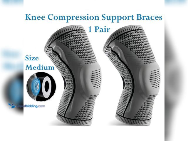 Lot 49-1616472 - Lot of 1 Pair of Knee Compression Support Braces with Spring Support and Silicone Patella Shock Abso...