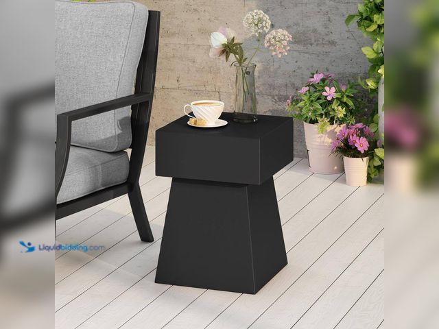 Lot 49-5410539 - Noble House Aesop Matte Black Square Stone Outdoor Patio Side Table. [Model # 81879] Used