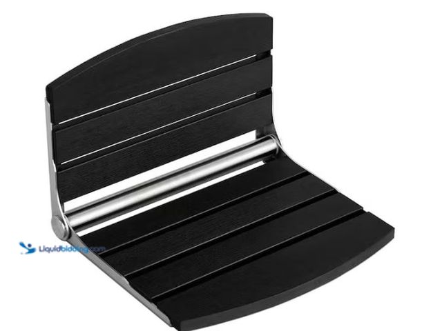 Lot 49-1624438 - Wudkey 17.5 in. Wood Wall Mounted Folding Shower Seat in Black, Folding Shower Seat Bench for Bathro...