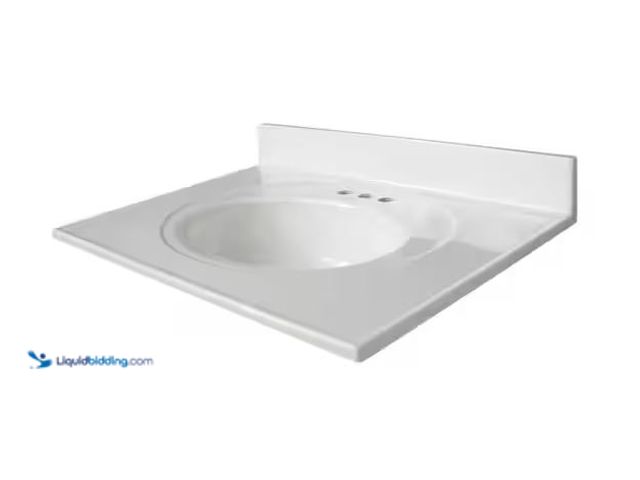 Lot 49-5573569 - Glacier Bay
31 in. W x 22 in. D Cultured Marble White Round Single Sink Vanity Top in White, Unused