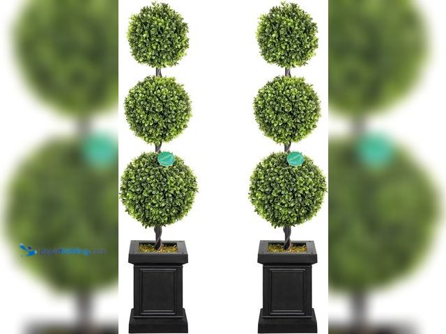 Lot 49-5449231 - 3.5ft Boxwood Outdoor Topiary Set of 2, Tall All Year Green Fake Plant Topiary Trees Artificial Outd...