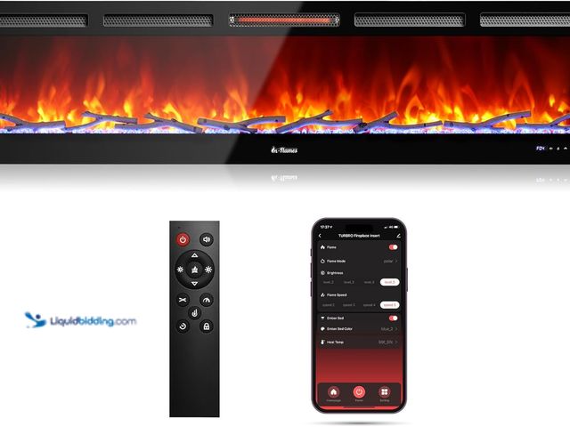 Lot 49-5459318 - TURBRO 72” Smart WiFi Infrared Electric Fireplace with Sound Crackling and Realistic Flame, 1500W Qu...