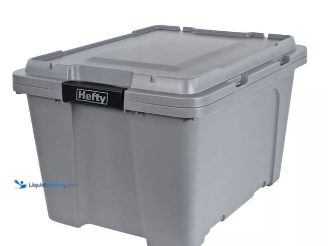 Lot 49-2001326 - Lot of (2) Hefty Hefty 18gal Max Pro Storage Tote Gray: Heavy Duty Utility Bin with Locking Handles ...