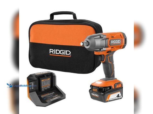 Lot 49-3613616 - RIDGID 18V Cordless 1/2 in. Impact Wrench Kit with 4.0 Ah Battery and Charger - Unused; Tested & Pow...