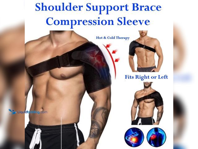 Lot 49-1616520 - Shoulder Support Brace Compression Sleeve Black - NEW - Universally fits Right or Left Shoulder.  Ad...