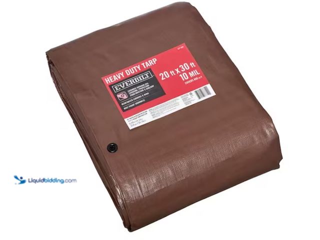 Lot 49-1547195 - Everbilt
20 ft. x 30 ft. Brown and Silver Heavy Duty Tarp, Model # PYHD2030, Slightly used.  Ref#SB...