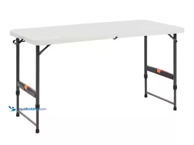 Lot 49-1631161 - HDX 4 ft. Almond Resin Top Single Hand Adjustable Height Indoor/Outdoor Rectangular Folding Utility ...