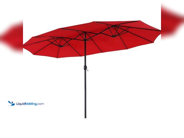 Lot 49-3528323 - PHI VILLA 13 ft. Market Patio Umbrella No Weights 2-Side in Orange Red. [Model # THD-E02GM010-R] Unu...