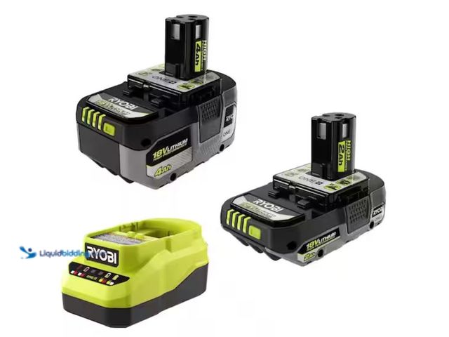 Lot 49-3614612 - RYOBI ONE+ 18V Lithium-Ion Starter Kit with (1) 2.0 Ah Battery, (1) 4.0 Ah Battery, and Charger, Mod...