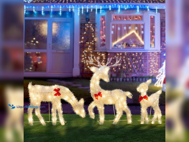 Lot 49-3511099 - Christmas Decorations Outdoor, Set of 3 Lighted Up Reindeer with 120 LEDs Warm White Lights for Xmas...