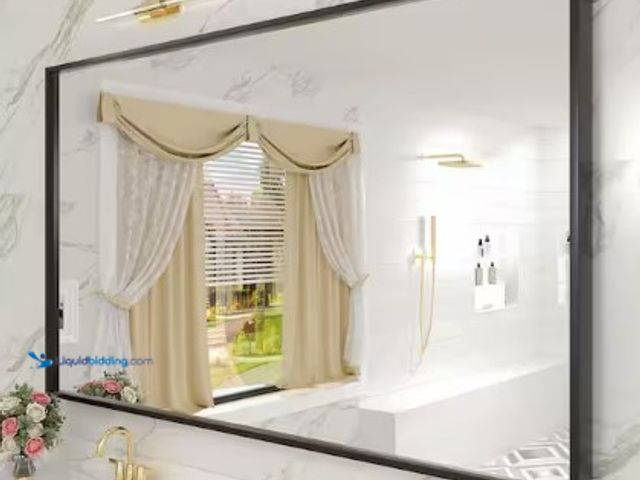 Lot 49-3631404 - 60"x36" Rectangular Aluminum Alloy Framed Tempered Glass Wall Mirror in Matte Black, Model # RA15090...