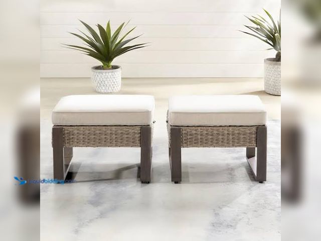 Lot 49-5543934 - Patio wicker automans 2 pack, KU #M26-BGE-B2-, unused, has attachments, has hardware.