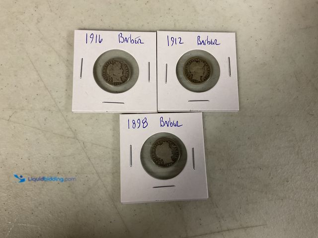 Lot 49-1830041 - LOT OF 3 BARBER DIMES 90% SILVER INCLUDING 1898, 1912 AND 1916 #COINS0219