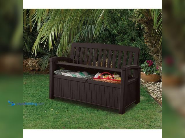 Lot 49-5414281 - Keter Patio 60 Gal. Brown Resin Outdoor Storage Bench, Model # 233599, Used.