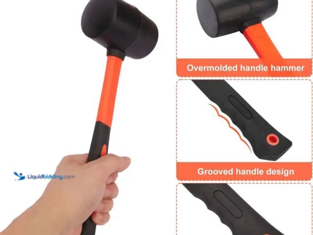 Lot 49-1814186 - New 2 pcs 16oz Rubber Mallet, Rubber Hammer with Black - orange Fiberglass Handle Wood, Metal, Plast...