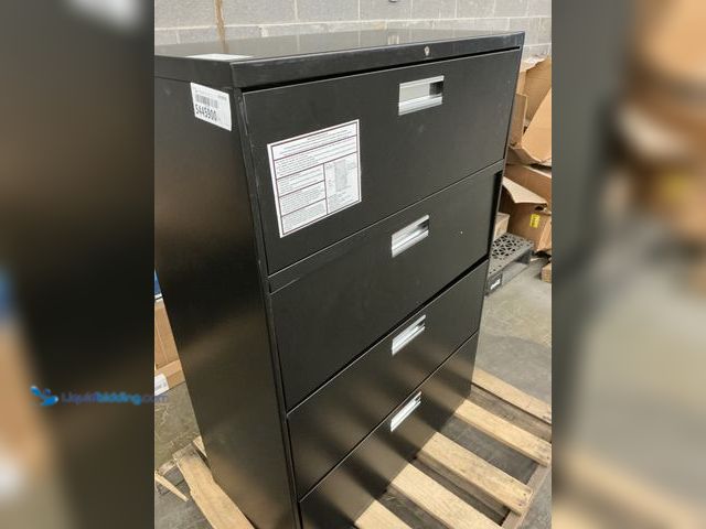 Lot 49-5445900 - Large Filing Cabinet with drawers, Unused, scuffs/scratches. No keys drawers locked. Has dents.