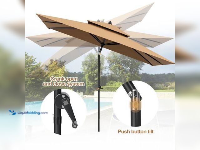 Lot 49-3614328 - Pellebant 9 ft. x 5 ft. Rectangular Double Top Market Tilt Patio Umbrella Table Umbrella in Tan, NOT...