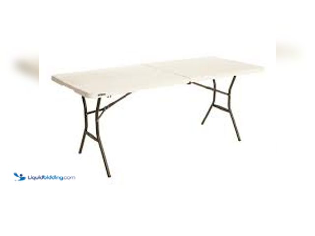 Lot 49-5407591 - Lifetime 6 ft. Fold-in-Half Table: Almond. Model # 80454. Used, side dented