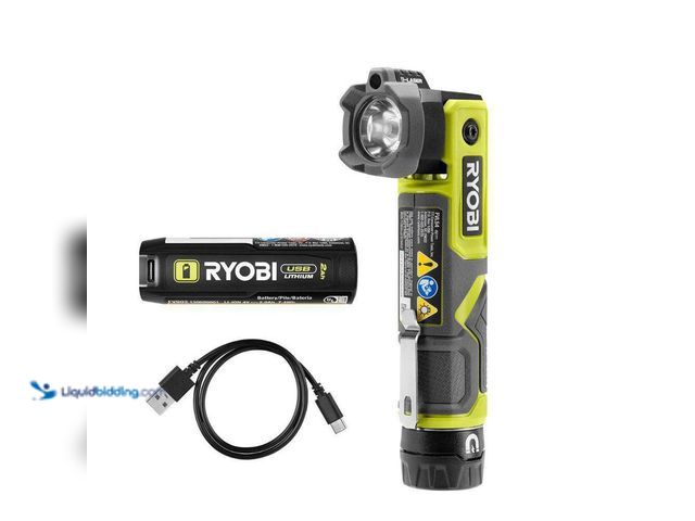 Lot 49-5556006 - RYOBI
USB Lithium Cordless Pivoting 625 Lumens Rechargeable Head Flashlight Kit with 2.0 Ah Battery...