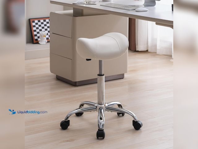 Lot 49-5437581 - Saddle Stool, Swivel Saddle Stool with Wheels, Adjustable Rolling Stool 18"-26", Faux Leather Rollin...