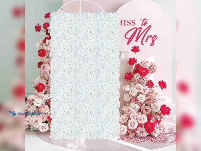 Lot 49-3527500 - Flower Wall Panels White Backdrop: Artificial Flower Wall Backdrop 3.75ft x 7.5ft Hydrangea Floral W...