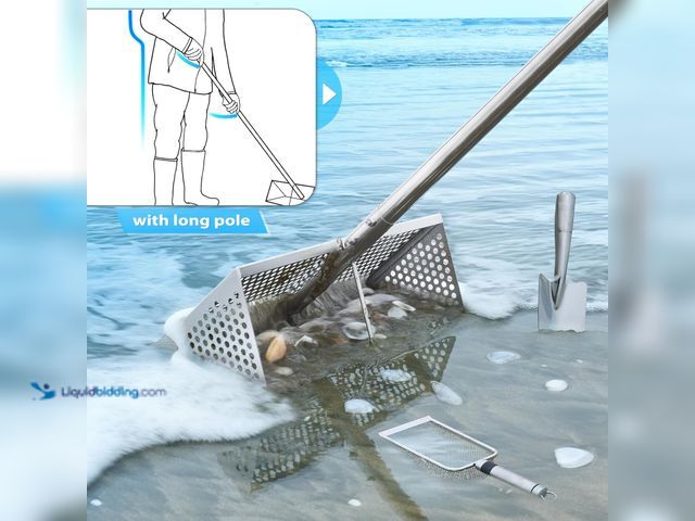 Lot 49-5488002 - Sand Flea Rake, Long Handle Sand Sifter for The Beach, Stainless Steel Shark Tooth Sifter Comes with...