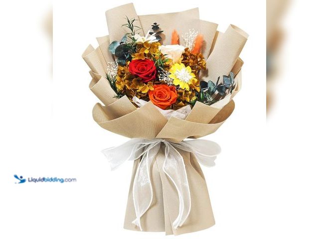 Lot 49-3465293 - ZUNUDA Orange Preserved Flowers Bouquet, Preserved Natural Rose Flowers with Gift Box, Forever Flowe...