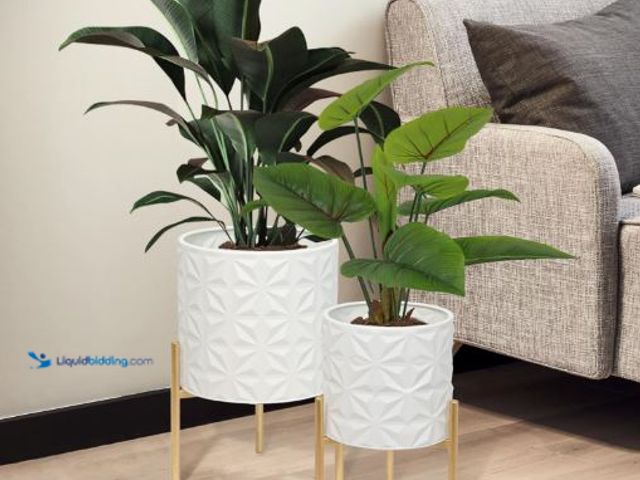 Lot 49-3523523 - ARNIS Modern Planter Pots, Set of 2 Large Planters with Stand, Decorative Planters, Metal Pots with ...