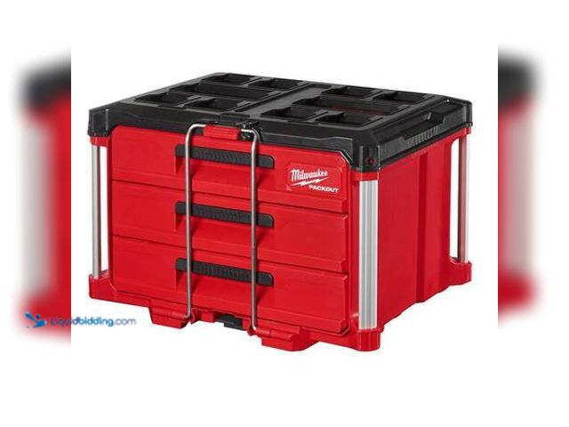 Lot 49-5553546 - Milwaukee PACKOUT 22 in. Modular 3-Drawer Tool Box with Metal Reinforced Corners Model # 48-22-8443 ...