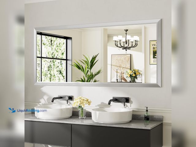 Lot 49-5483911 - 72x32 Inch Brushed Nickel Bathroom Mirror for Wall, Thick Metal Framed Rectangle Mirrors for Over Si...