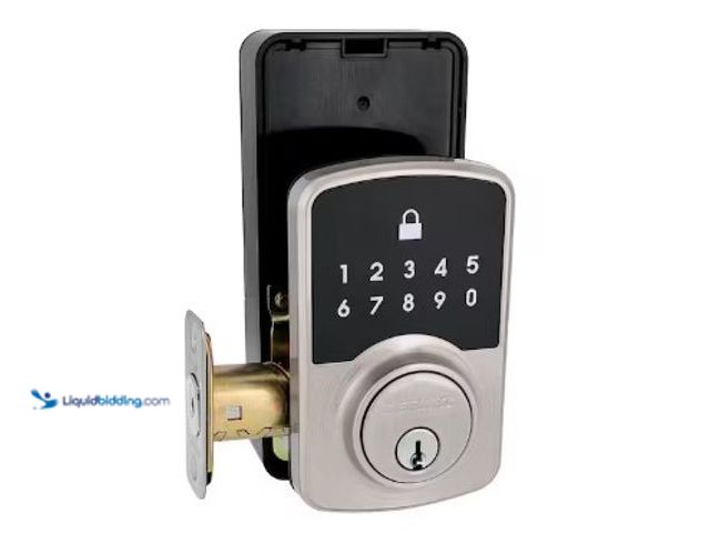 Lot 49-3615722 - Defiant Square Compact Satin Nickel Electronic Single Cylinder Deadbolt Wi-Fi Enabled Powered by Hub...