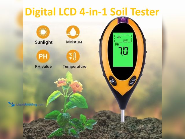 Lot 49-1820466 - Digital LCD 4-in-1 Soil Tester 12.4" x 2.6" Orange/Black - NEW - Provides precise measurements of su...